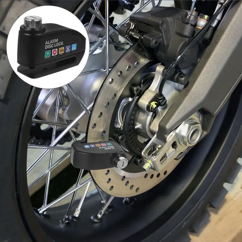 Waterproof Motorcycle Disc Brake Lock with Alarm — Anti-Theft Padlock & Security Accessory for Bicycles, Features 110dB High-Volume Alarm, Easy Installation