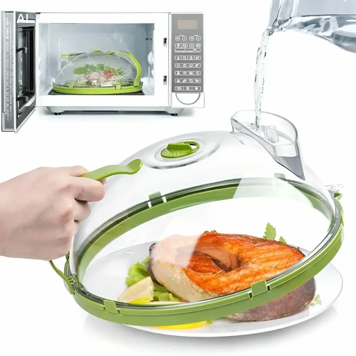 Microwave Splatter Cover with Water Steamer, 10 inch Clear Microwave Plate Cover Lid for Food, Kitchen Gadgets Accessories for Microwave Oven Kitchenware Utensils