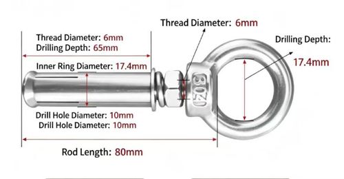 304 Stainless Steel Heavy Duty Eye Bolt Sleeve Anchors Ring Loop Hook Concrete Expansion Shield Anchor Bolts for Ceiling Hanging