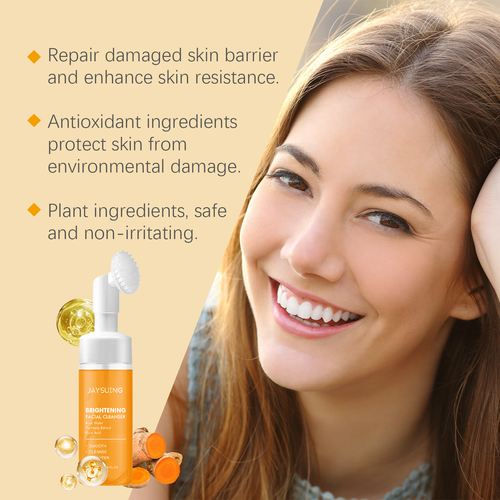 Most Popular Korean Skincare Turmeric Kojic Acid Anti Acne Whitening Foaming Skin Face Cleans Facial Foam Cleanser with Brush