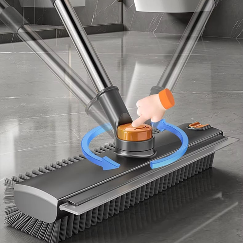 3 in 1 Heavy-Duty Stiff Bristle Floor Scrubber Brush with Long Handle Squeegee Tweezer Made of Durable Rubber