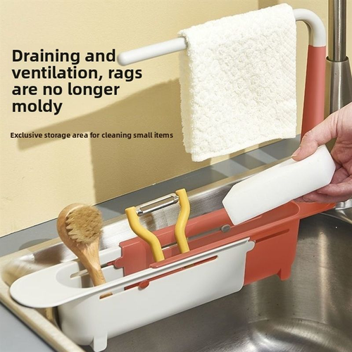 (2pcs)Kitchen Multifunctional Telescopic Drain Rack Household Dishwashing Rag Storage Rack with Pool Filter for Dinnerware Storage