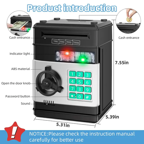 Piggy Bank for Child Adults, Electronic ATM Coin Cash Bank with Password Code Lock and Auto Grab Bill Slot, Large Capacity Coin Bank Money Jar for Adults, Designed for All US Coins