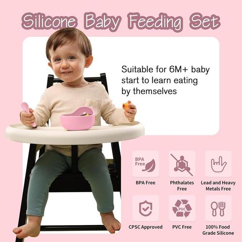 Baby Led Weaning Supplies, 17 Piece BPA-Free Silicone Feeding Set, Eating Essentials Baby Utensils with Suction Plate and Bowl, Pocket Bib, Sippy Cup with Lid, for 6+ Months