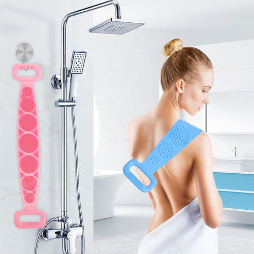 Exfoliating Long Silicone Bath Shower Scrubber with Deeply Cleansing Massage for Back & Body Skin Care