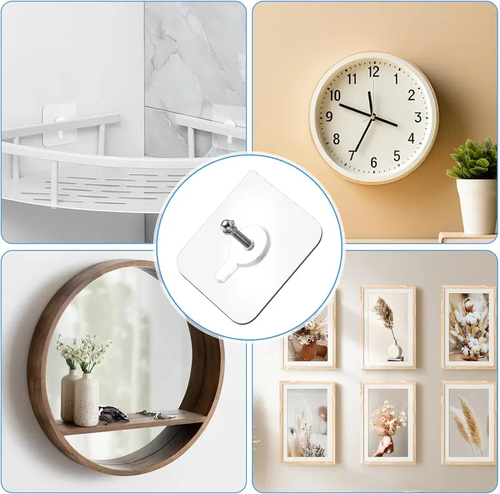 Acrylic Photo Wall Hooks, 20PCS (Buy 10 Get 10 Free) - Stainless Steel & Ceramic Self-Adhesive Smooth Lightweight Wall-Mount Hooks for Easy Installation, Bathroom Storage Organization & Decor, Organiser