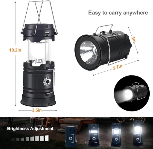 Solar Camping Lantern 2-Pack - Rechargeable LED Lights, Magnetic Base & Foldable Hanging Hook- Collapsible Lamp Battery Powered Perfect for Power Outages, Hiking, Emergencies Adjustable Flashlight Adjustable Tactical