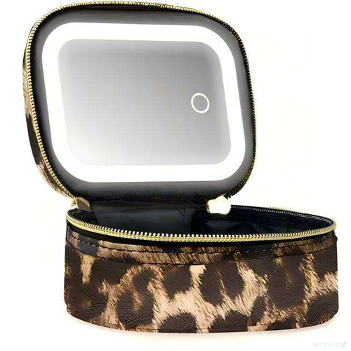 Leopard Print Makeup Box, Home Waterproof Makeup Artist Makeup Box, High-end Light Luxury Makeup Box with Mirror and Light