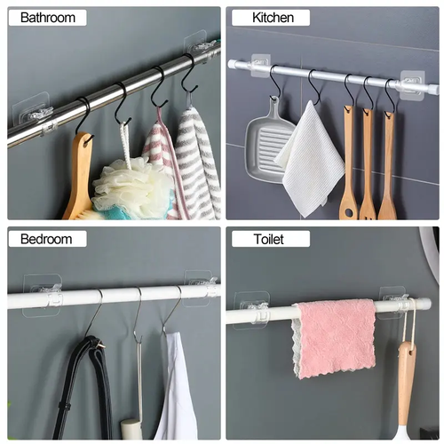 A set of 8PCS Curtain Rod Brackets with Clips,Transparent Drapery Hooks,Rod Hanging,Adjustable Rods Holder,Multipurposefor Curtain Rod Hooks for Livingroom Bathroom Kitchen Bedroom Toilet Apartment