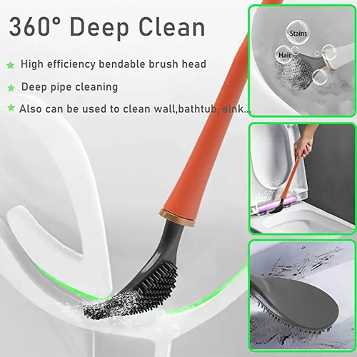 Modern Hygienic Wall-Mounted Silicone Toilet Cleaning Brush with Long Handle Includes Holder Bathroom Cleaning Accessories