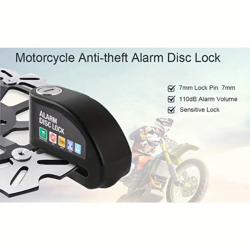 Waterproof Motorcycle Disc Brake Lock with Alarm — Anti-Theft Padlock & Security Accessory for Bicycles, Features 110dB High-Volume Alarm, Easy Installation