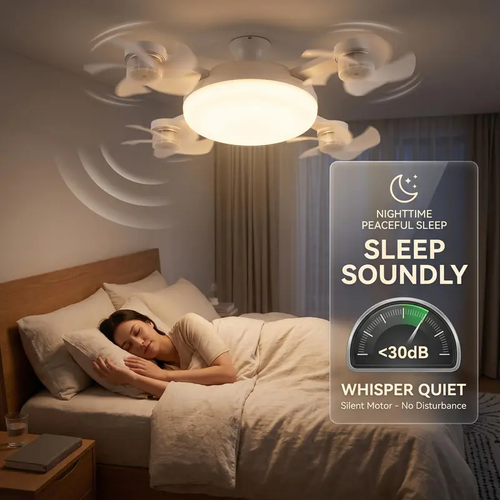 New E27 Socket Ceiling Fan Light - 2-in-1 Silent LED Fan with Remote Control, Energy-Saving Cooling & Lighting Combo for Home Bedroom