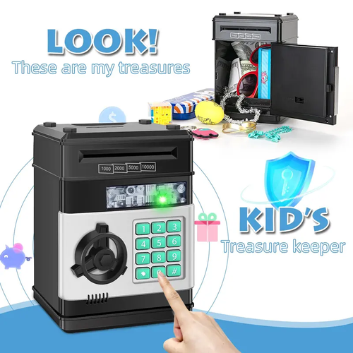 Piggy Bank for Child Adults, Electronic ATM Coin Cash Bank with Password Code Lock and Auto Grab Bill Slot, Large Capacity Coin Bank Money Jar for Adults, Designed for All US Coins