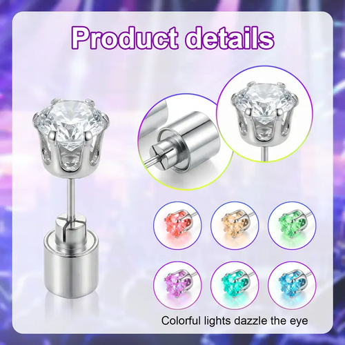 LED Earrings, Light Up Stud Earrings, Glowing Diamond Crown Pendant Earring for Women and Men, LED Jewelry for Party, Wedding, Birthday, Night Out, Disco, Festival