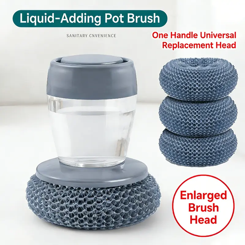 Automatic Liquid Filling Palm Brush with Comfort Handle, Ergonomic Non-slip Grip, Durable Bristles - Kitchen Gadgets, Cleaning Supplies for Sink Pot Bowl Cleaning, Detachable Head, Removable & Washable Multi-Purpose Home Care Sponge
