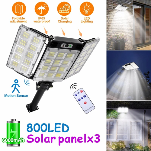 Foldable Solar LED Light With Remote Control 800 LED 3 Modes Human Body Induction Outdoor Solar Wall Lamp for Garden Yard Garage