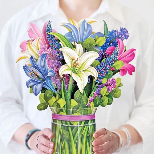 Lilies & Lupines with Clear Vase