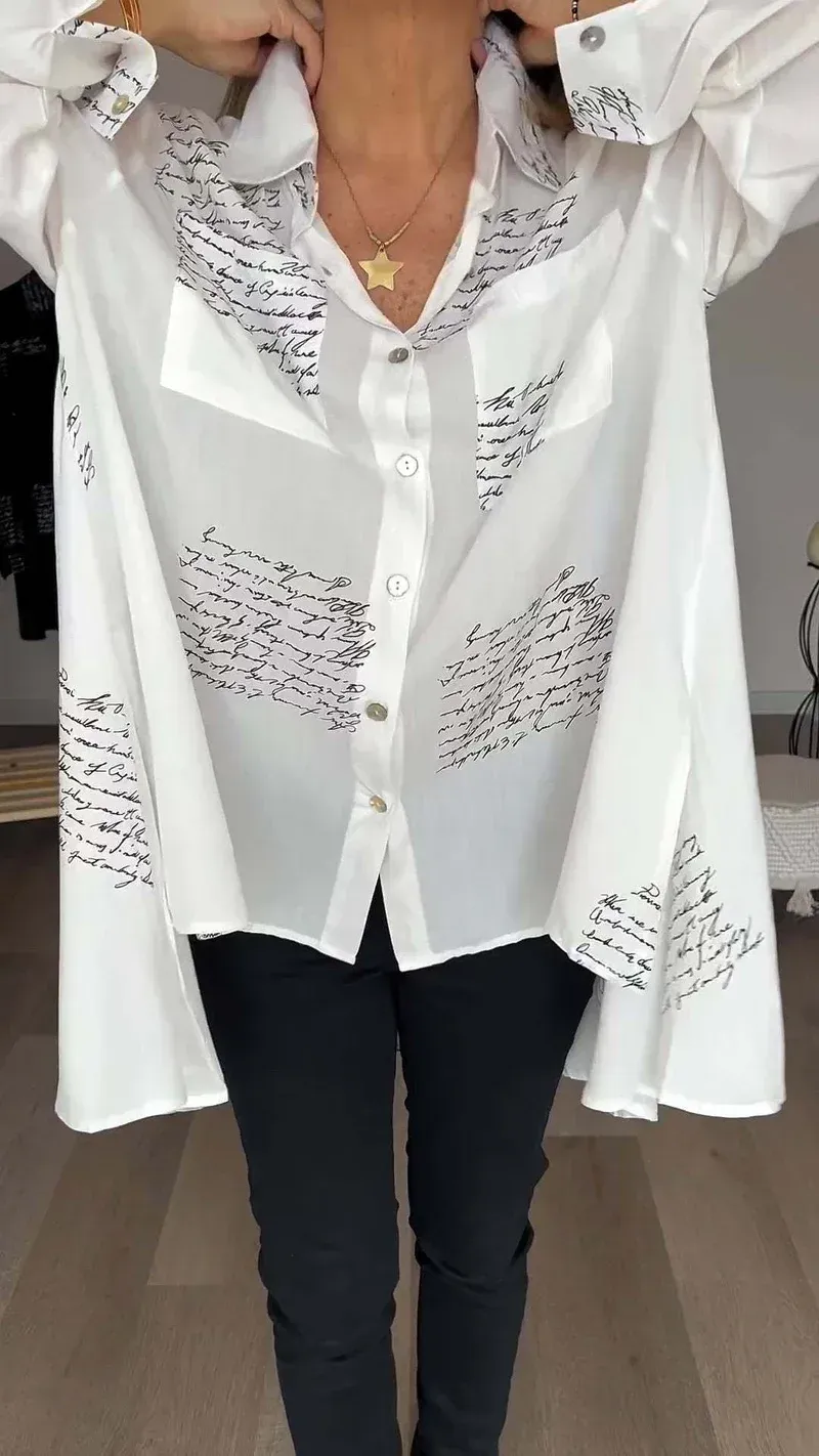 New Arrival - Stylish Letter Print Collared Shirt