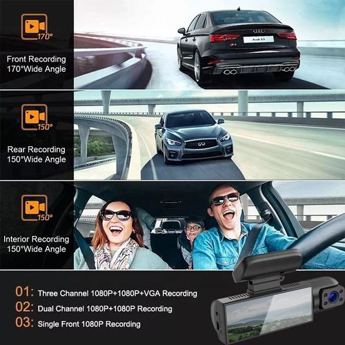 1080P Dual Camera Dash Cam for Cars with IR Night Vision Loop Recording, and Wide Angle Lens - 3.16 Inch IPS Screen for Tume