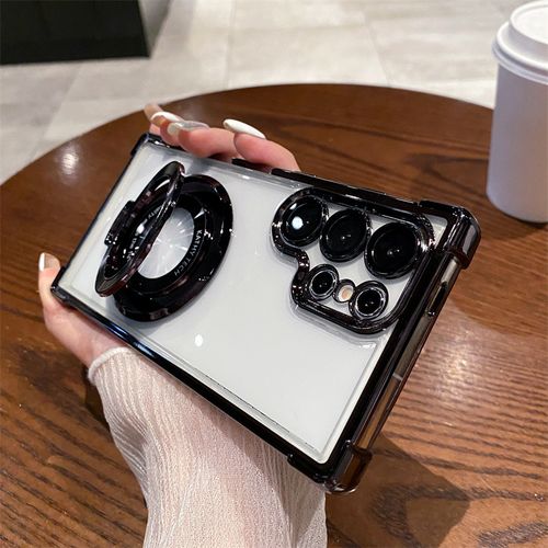 Hot Selling Anti Fall Airbag Transparent Plating PC Magnetic With Metal Holder Phone Case for Samsung S24 Ultra