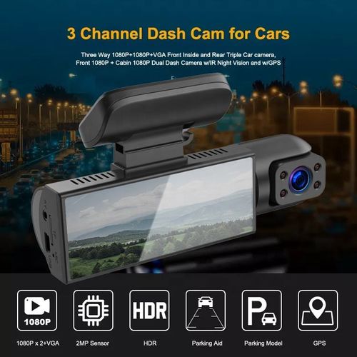 1080P Dual Camera Dash Cam for Cars with IR Night Vision Loop Recording, and Wide Angle Lens - 3.16 Inch IPS Screen for Tume