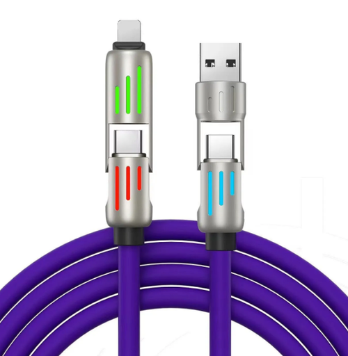 LED Breathing Light Indicator 4-in-1 Mobile Phone Charging Cable USB TYPE-C Suitable Soft Silicone Material Fast Charging Cable