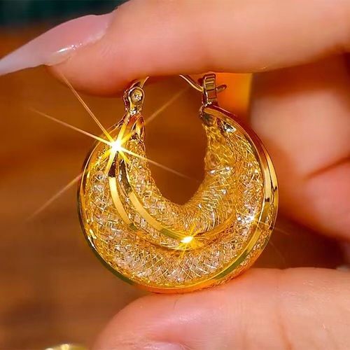 High-end Light Luxury Style Gold Mesh Crystal Drop Earrings for Women, Suitable for Wedding Party Gifts, Fashionable Earrings