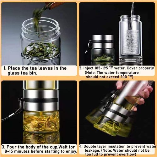 14oz Glass Tea Infuser Bottle and Water Bottle Separation Tea Bottle Mug Cup with Tea Infuser, Infusion Mug