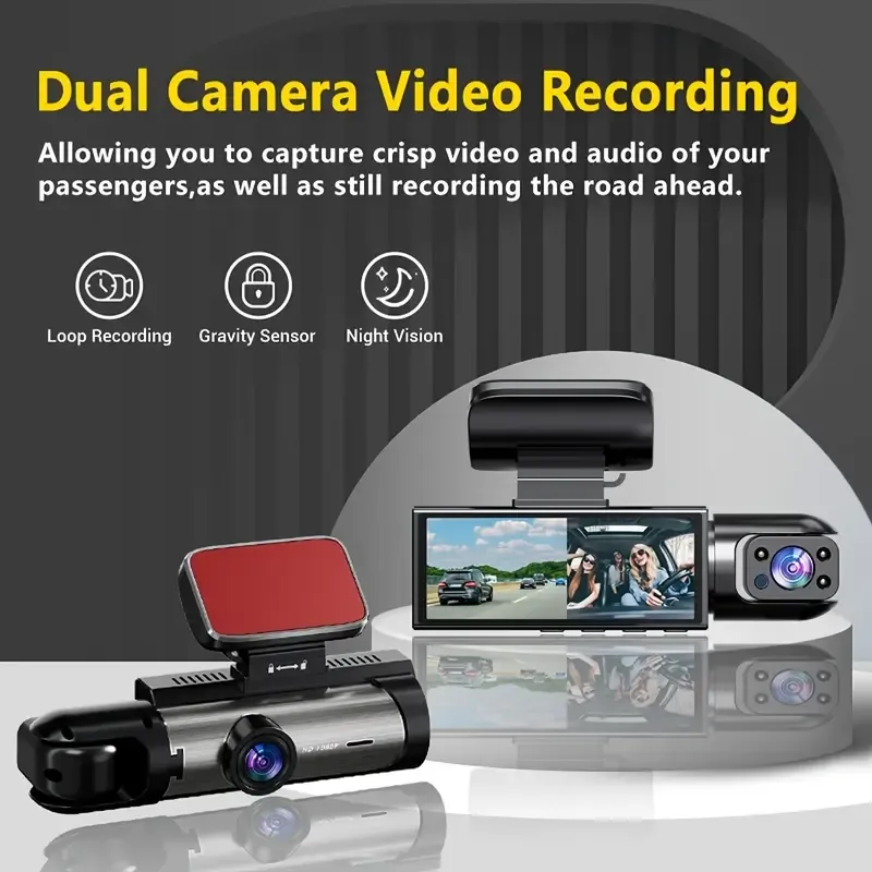 1080P Dual Camera Dash Cam For Cars With IR Night Vision, Loop Recording, And Wide Angle Lens - 3.16 Inch IPS Screen