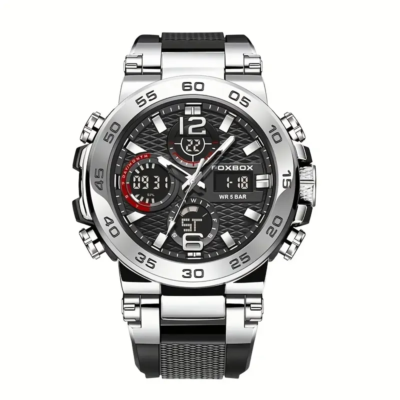 LIGE Men'S Sports Watch, Dual Display Digital, Round Dial, Plastic Case, Water-resistant 1968.5inch, Stopwatch, Alarm Clock, Chronograph, Luminous, with Silica Gel Strap, for Outdoor Hiking, Schooling, Student