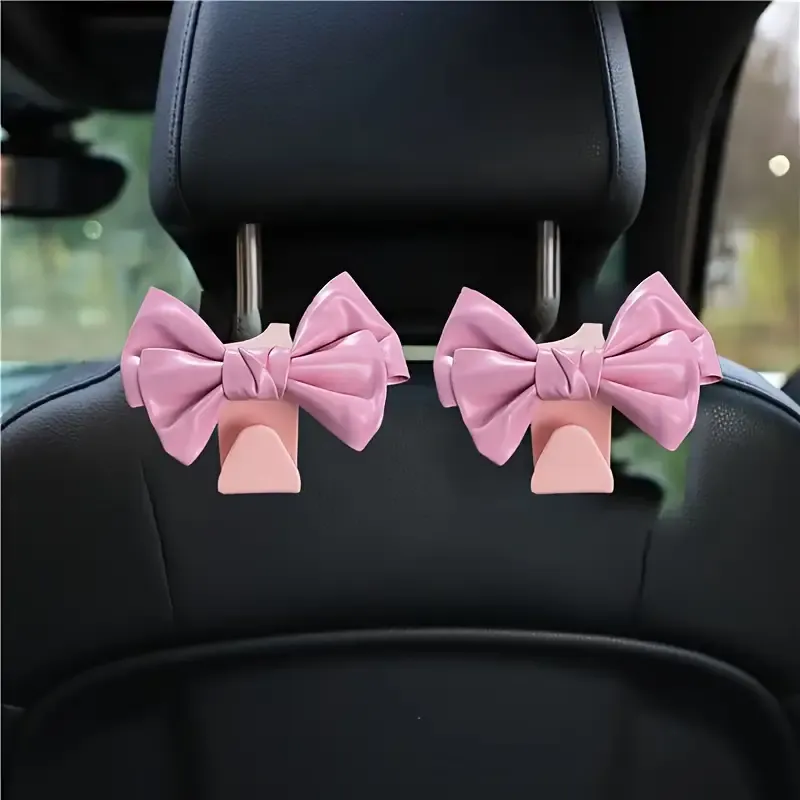 2pcs Stylish Bow Car Seat Hooks - PU Leather Backseat Storage & Decoration