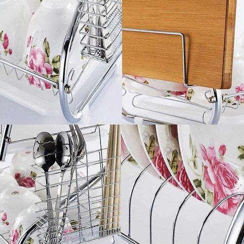 16" Stainless Steel Dish Drainer With Cup And Cutlery Holder