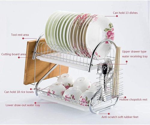 16" Stainless Steel Dish Drainer With Cup And Cutlery Holder