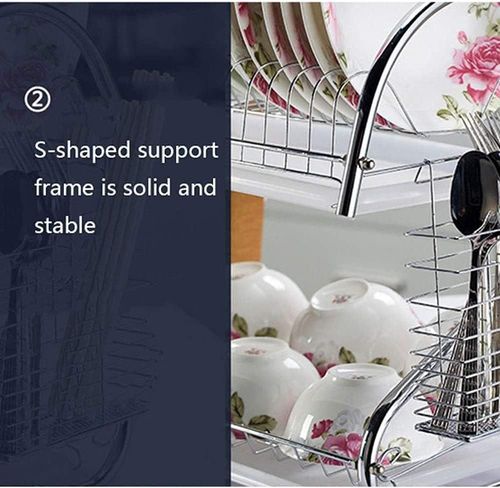 16" Stainless Steel Dish Drainer With Cup And Cutlery Holder