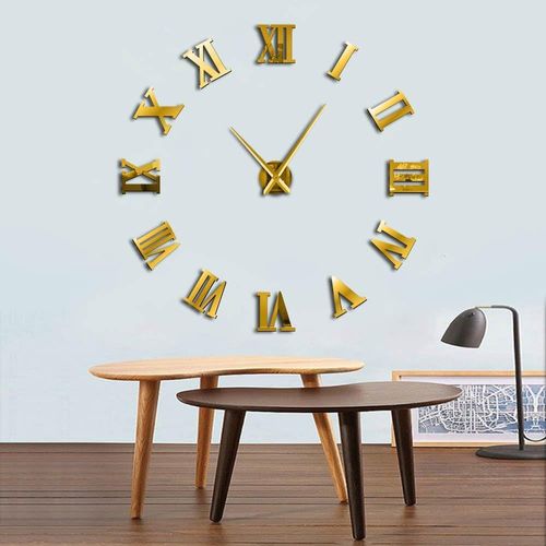 DIY Wall Clocks 3D Mirror Stickers Large Wall Clock -Gold