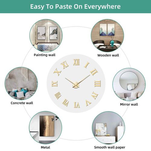 DIY Wall Clocks 3D Mirror Stickers Large Wall Clock -Gold