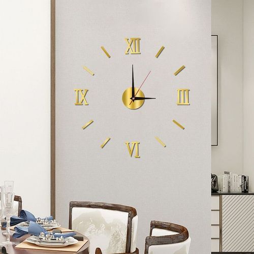 DIY Wall Clocks 3D Mirror Stickers Large Wall Clock -Gold