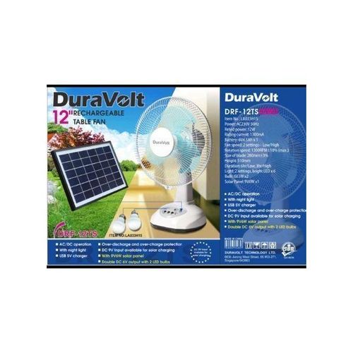 Duravolt Rechargeable Table Fan With Solar Panel