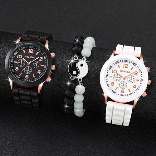 4pcs Geneva Couple Watches Jewelry Set