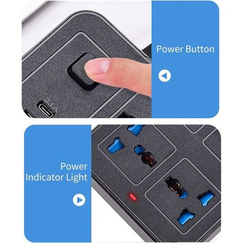 USB Socket-power Strip, 18 Holes, 1.8m Cable, 3*USB,1*Type-C