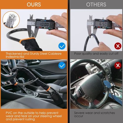 Universal Steering Wheel Lock Anti-Theft Device - Black