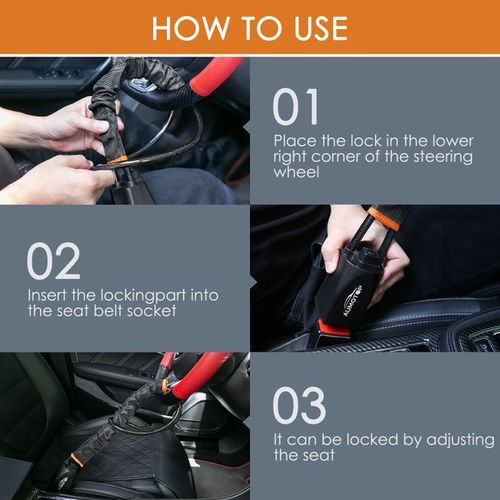 Universal Steering Wheel Lock Anti-Theft Device - Black