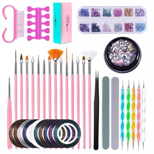 Nail Art Tools Kit Manicure 3D Nail Tool UV Nail Painting Brush Set Dotting Pen Rhinestones Decor