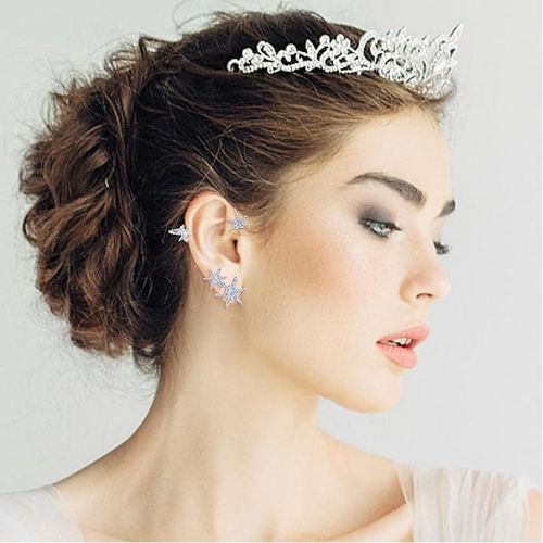 Snowflake Earrings Ear Hook Elegant Zircon No Pierced Ears