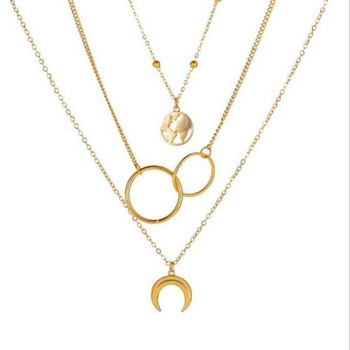 Multilayer Boho Moon Map Necklace