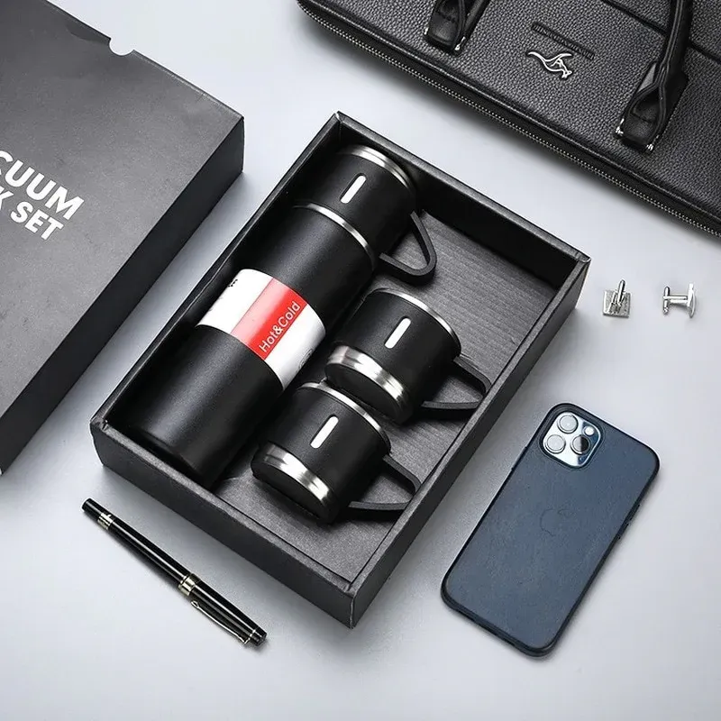 500ML 304 Stainless Steel Vacuum Insulated Bottle Gift Set-Black