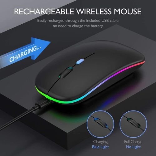 LED 2.4G Rechargeable Wireless Mouse Bluetooth 2 Modes- Black