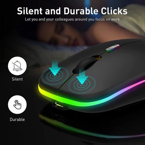 LED 2.4G Rechargeable Wireless Mouse Bluetooth 2 Modes- Black