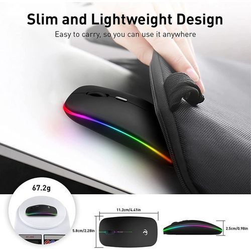 LED 2.4G Rechargeable Wireless Mouse Bluetooth 2 Modes- Black