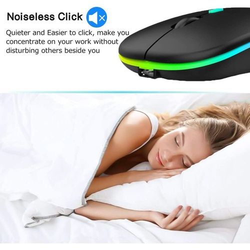LED 2.4G Rechargeable Wireless Mouse Bluetooth 2 Modes- Black